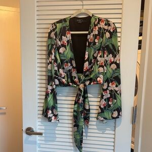PatBO Floral Tie-Front Blouse